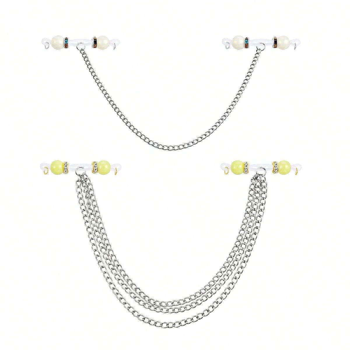 Ingvn  2 Pairs Clip-On Body Piercing Fake Nipple Rings, Non-Piercing Body Chains For Women