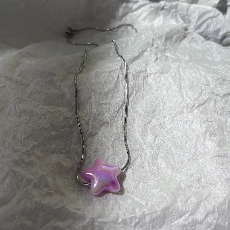 Ingvn  Goth Harajuku Sweet Cool Colorful Star Heart Pendant Necklace For Women Choker Cute Y2k Transparent Love Y2k 45cm