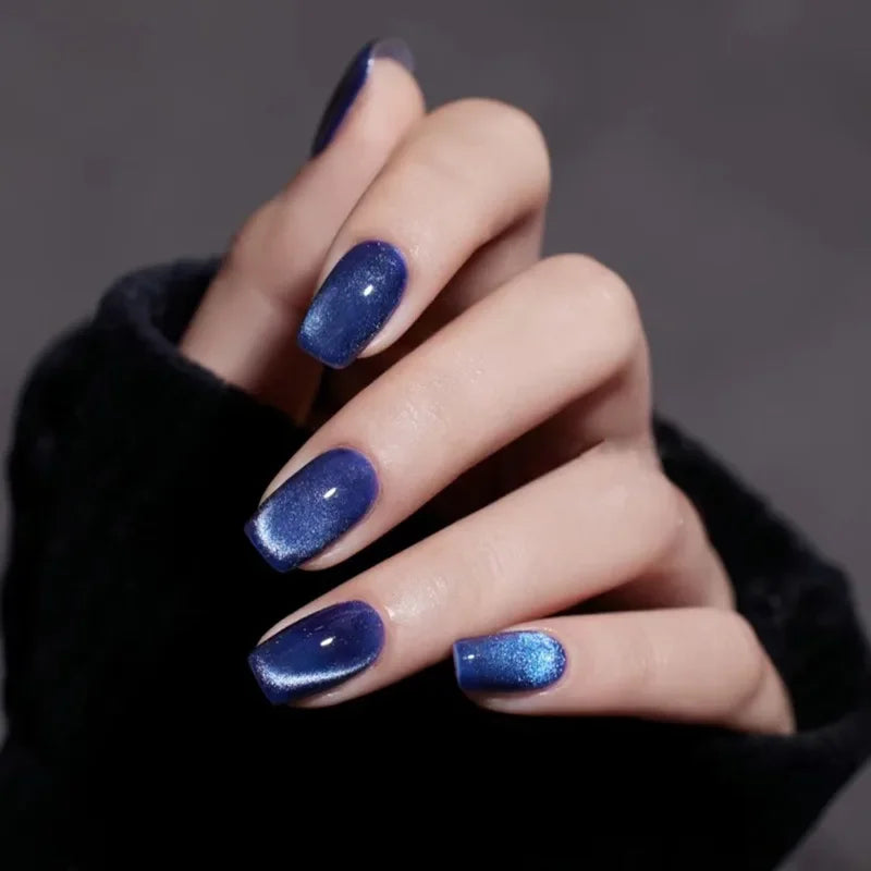 Ingvn  24Pcs Black Blue Purple Red Cat Eyes False Nails with Tools Press on Nails for Girls Square Nail Tips Fake Nails Set with Glue