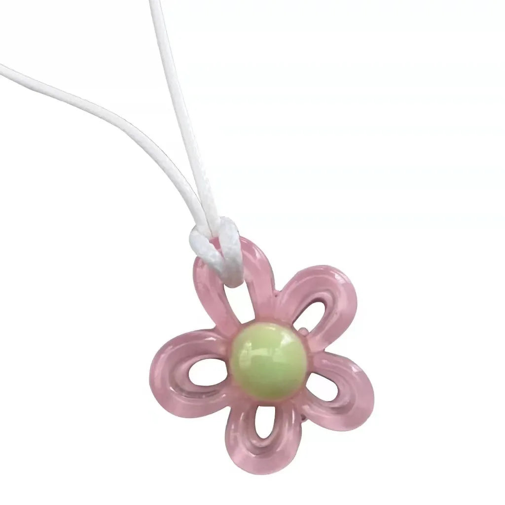 Ingvn  Colorful Acrylic Flower Pendant Wax Line Necklace Fashion Neck Handmade Chain Charm Statement Women Pendulum Y2K Jewelry Gift