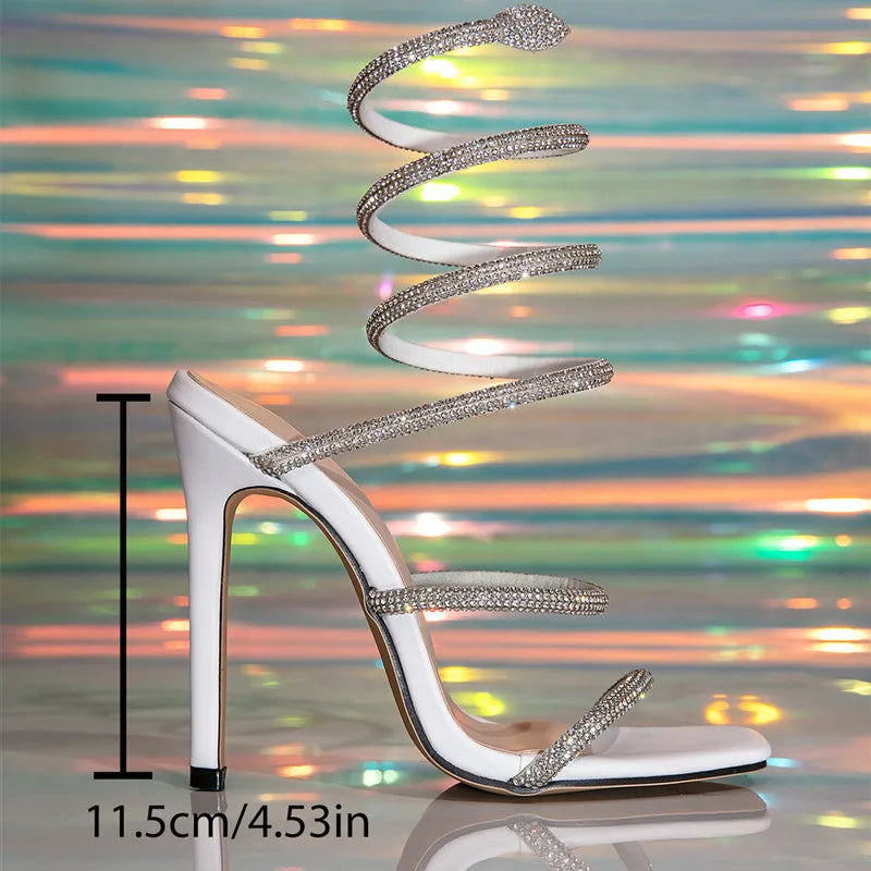 Ingvn  Bling Bling Rhinestones Sequined Ankle Strap Women Gladiator Sandals Summer Fashion Narrow Band Thin High heels Wedding Shoes