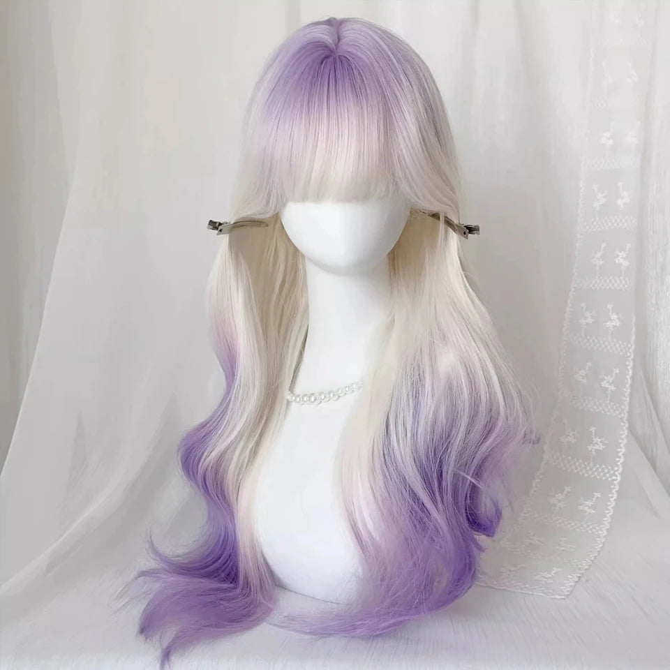 Ingvn  Long Wavy Brown Middle Part Wig Synthetic Lolita Wig Natural Cosplay Party Wig Daily Wear Halloween Costume Y2K Orange Wig