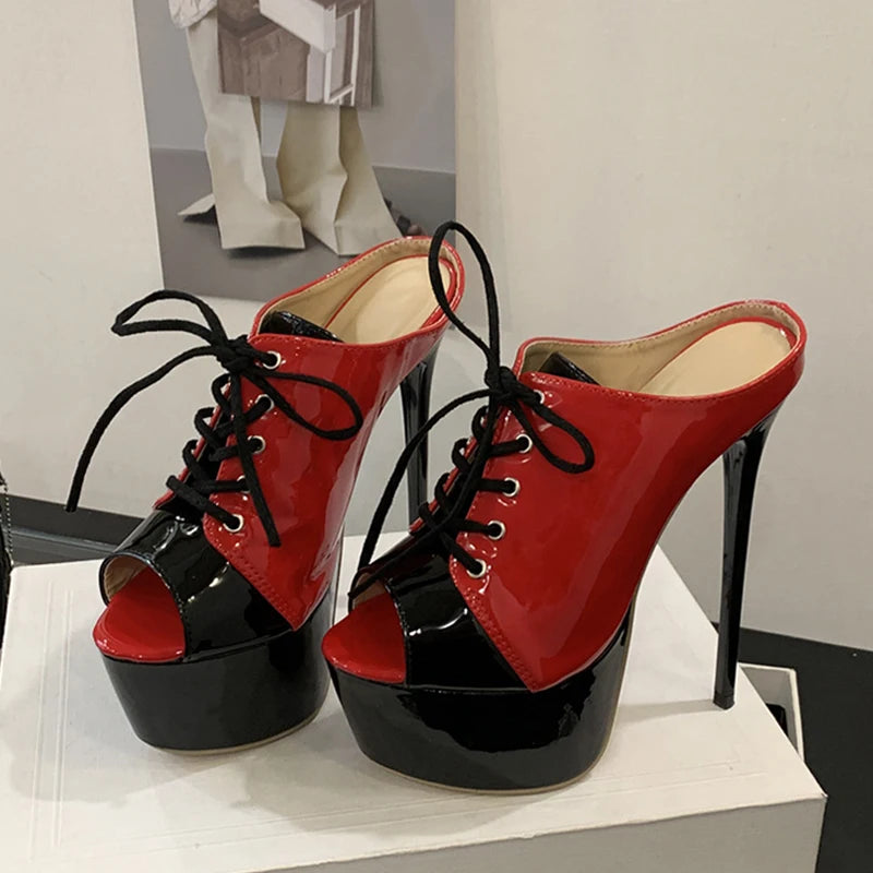 Ingvn  Summer 16CM Super High Heels Modern Slippers For Woman Lace Up Peep Toe Platform Sandals Women Banquet Party Shoes Pumps
