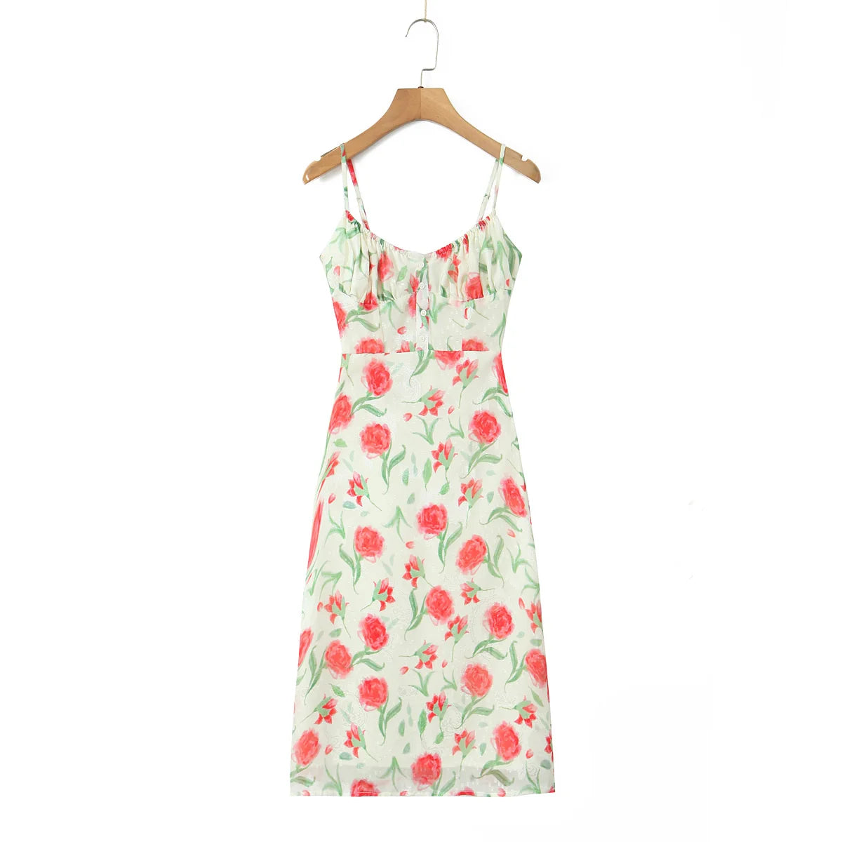 Ingvn  Summer Beige Rose Flower Print Backless Sling Dress Holiday Woman Adjust Spaghetti Strap Dresses Beach Holiday Robe Vestidos