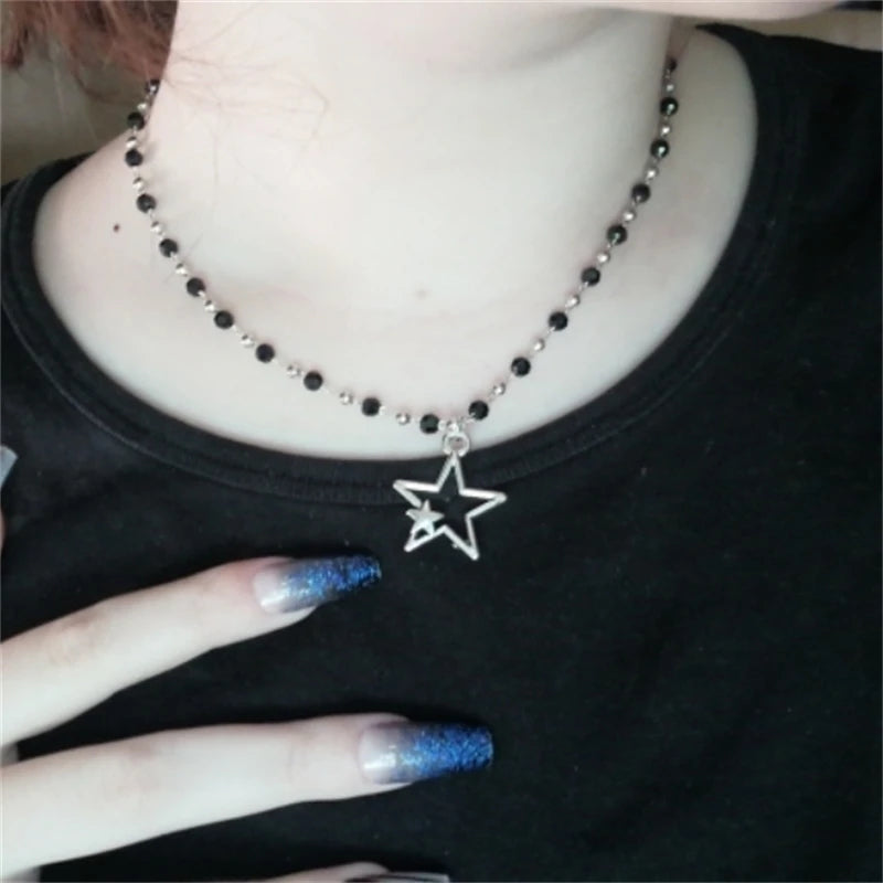 Korean Fashion Chains Star Pendant Necklaces Punk Aesthetic Jewelry Boho Necklace for Women Goth Jewelry Y2K Grunge Rock