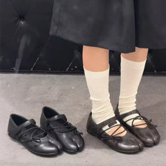 Ingvn - Street Style Fashion Split Toe Bowknot Lace-up Women Ballet Flats Comfortable Soft Soles Mary Janes Loafers Casual Shoes