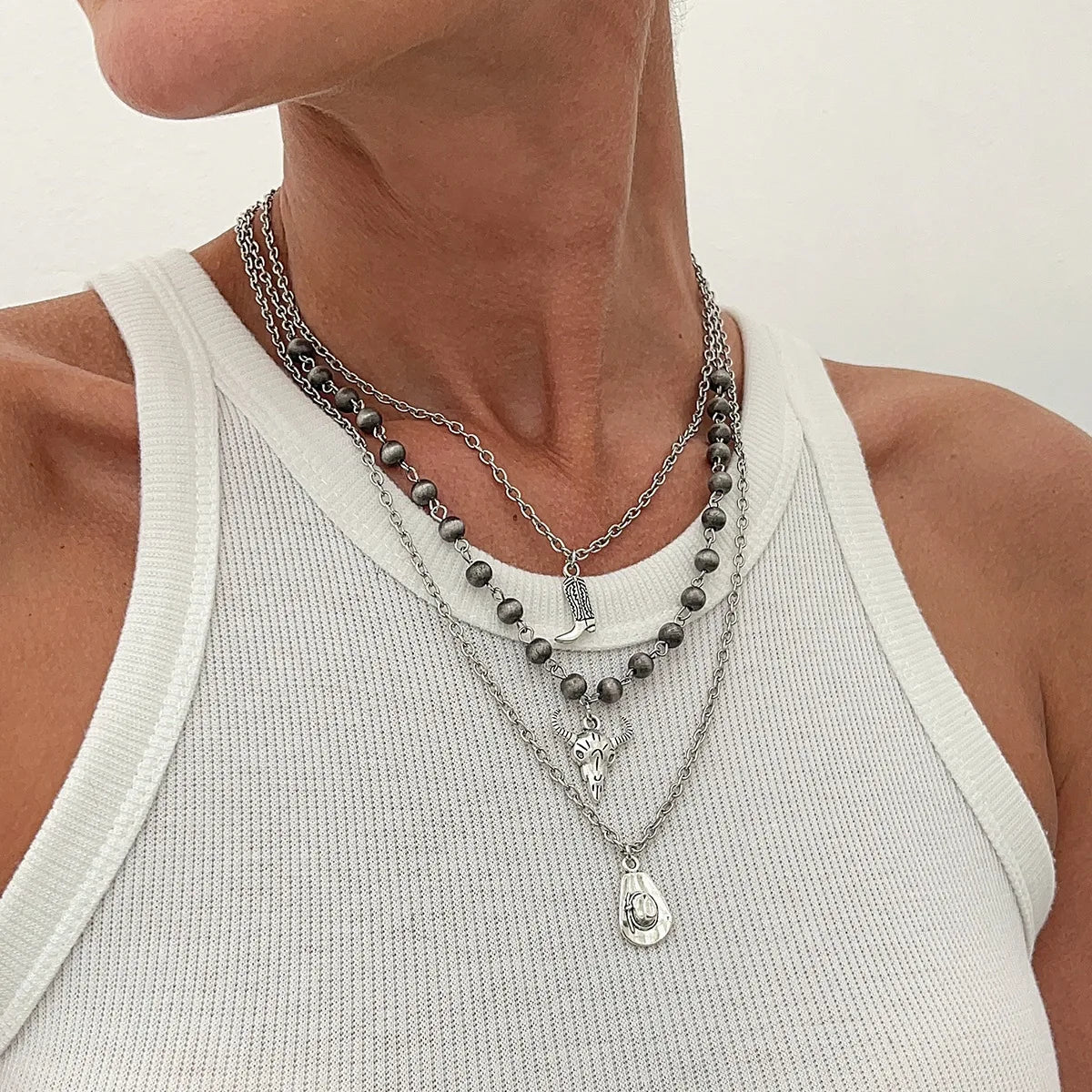 Ingvn  Metal Water Drop Shaped Pendant Necklace for Women Girls Simple Black Rope Adjustable Long Sweater Chain Fashion Accessory