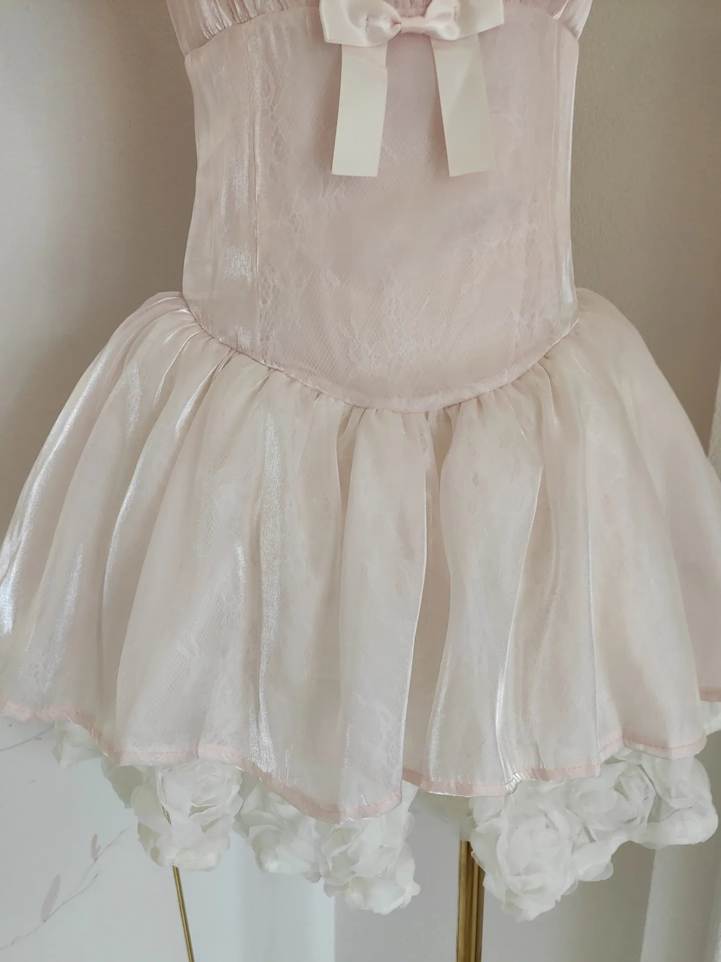 Ingvn  Summer French Elegant Sweet Princess Party Dresses Square Neck Sleeveless 3D Flower Bow High Waist Pink Short Dress Women