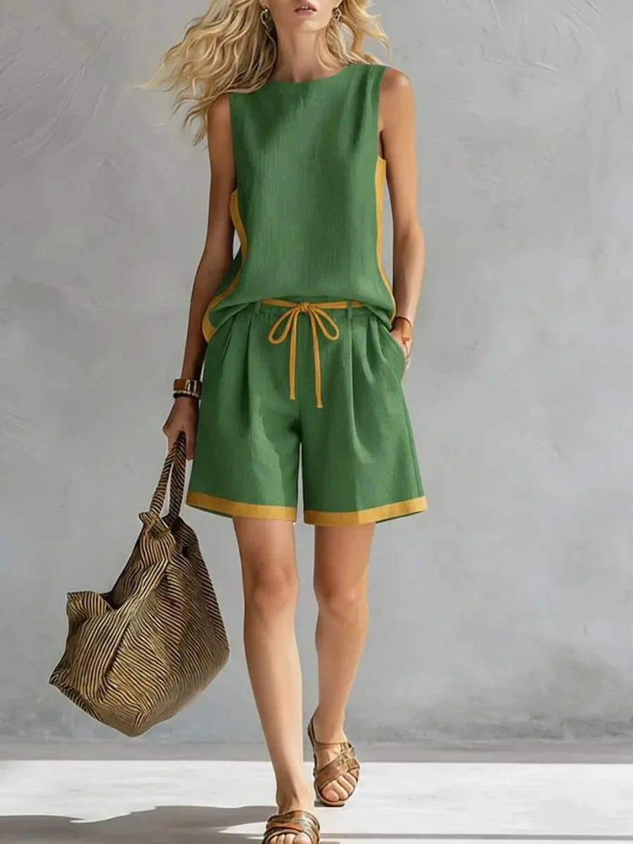 Ingvn  Casual Loose Shorts Sets Women Summer Fashion Sleeveless Tank Tops And Short Pants 2 Piece Set Woman Outfits Elegant
