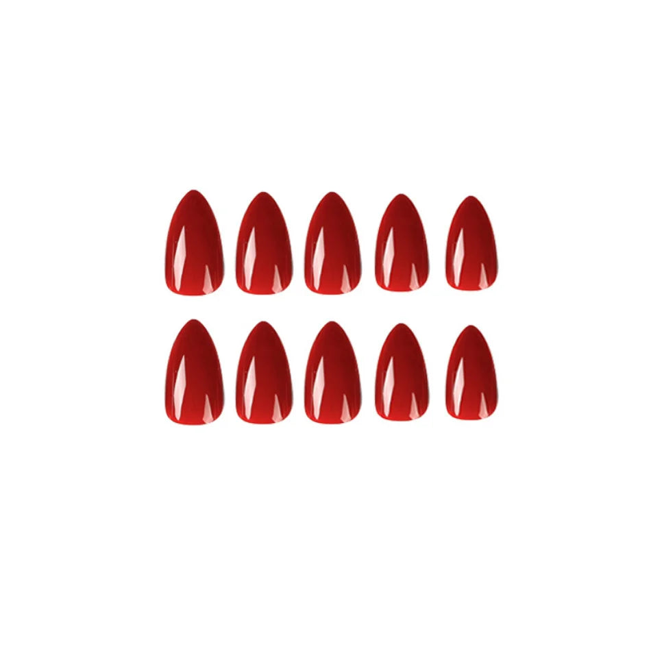 24Pcs Almond Shaped Wearable False Nails Medium Length Solid Colour Acrylic Press on Nail Red Full Coverage Removable Fake Nails