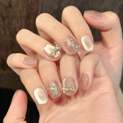 Ingvn  10Pcs Colorful Nail Tips Summer Cat's Eye Glitter Fake Nail Patches Reusable Short Square Head Handmade Press on False Nails