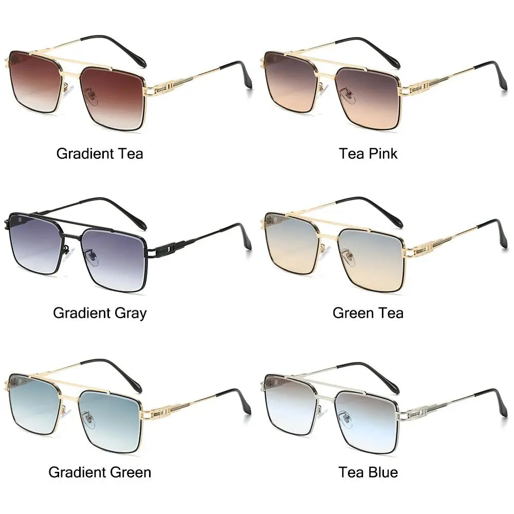Ingvn  Fashionable Double Bridge Cut-Edge Sunglasses UV Protection Luxury Metal Shades Gradient Lens Sun Glasses for Men and Women
