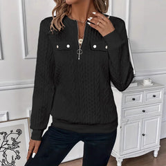 Ingvn - Ingvn - European American New Spring Autumn Style Crewneck Fashionable Versatile Knit Long Sleeve Zip Sweatshirt Designed Women's Top