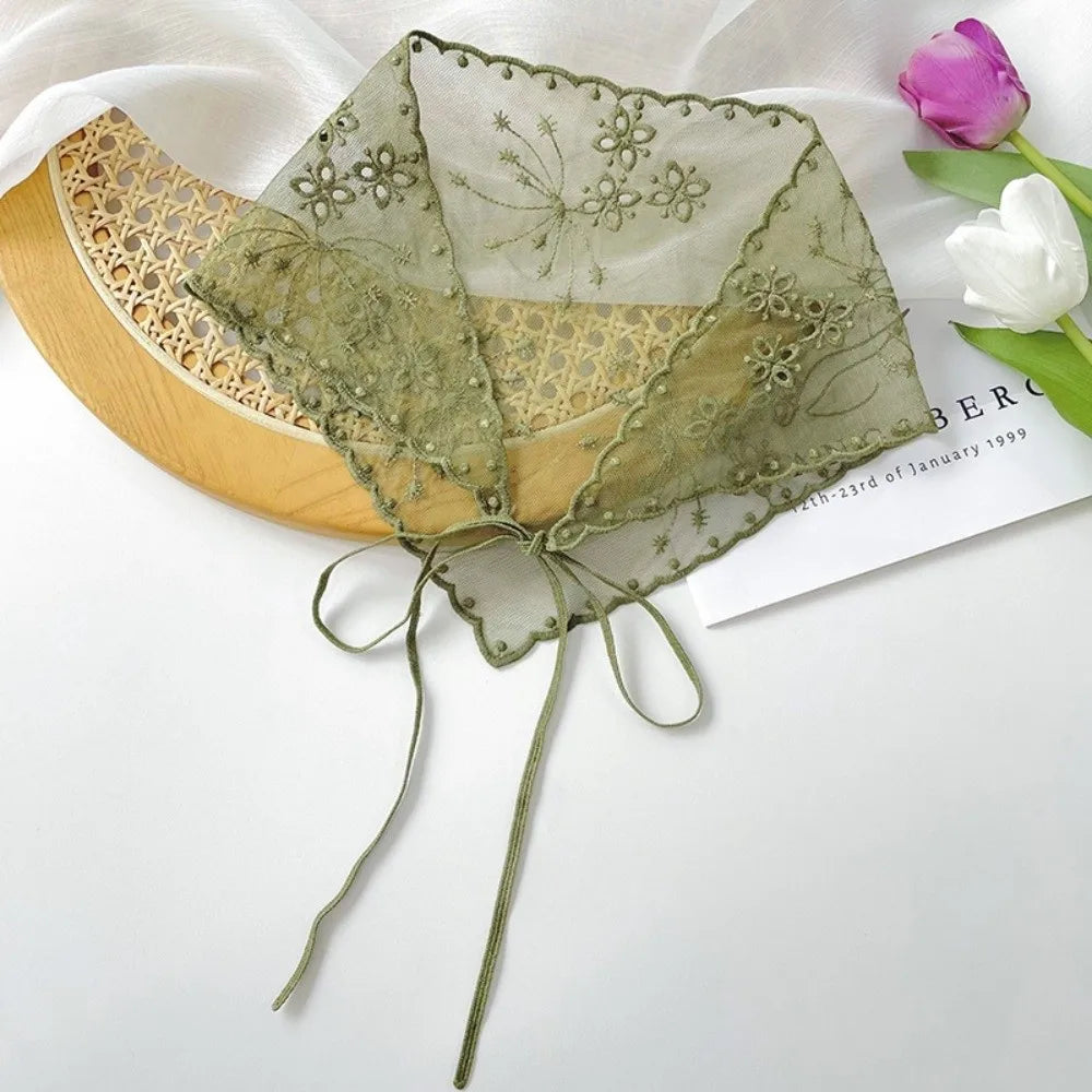 Ingvn  Casual Vintage Lace Flower Hair Scarf Cute Thin White Bandanas for Women Chic Style Bohemian Triangle Head Scarf Photography