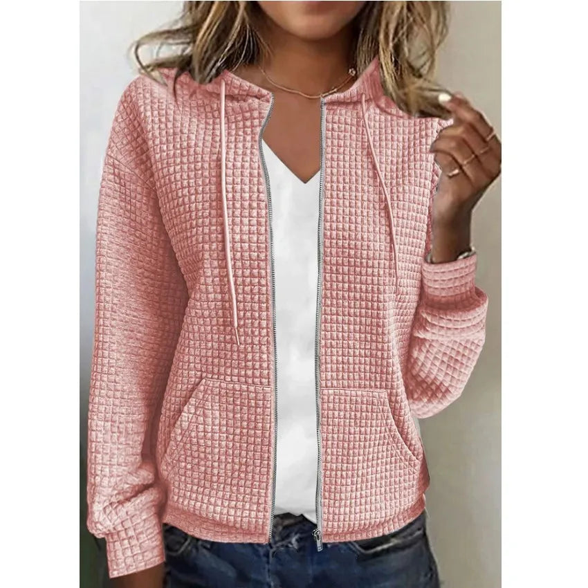 Ingvn  Women's S-2XL size European and American women's zippered hooded cardigan long sleeved hoodie jacket Women's clothing