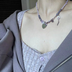 Ingvn  Kpop Y2K Heart Pendant Choker Colorful Necklace Clavicle Chain for Women Girl Sweet Aesthetic Jewelry Party