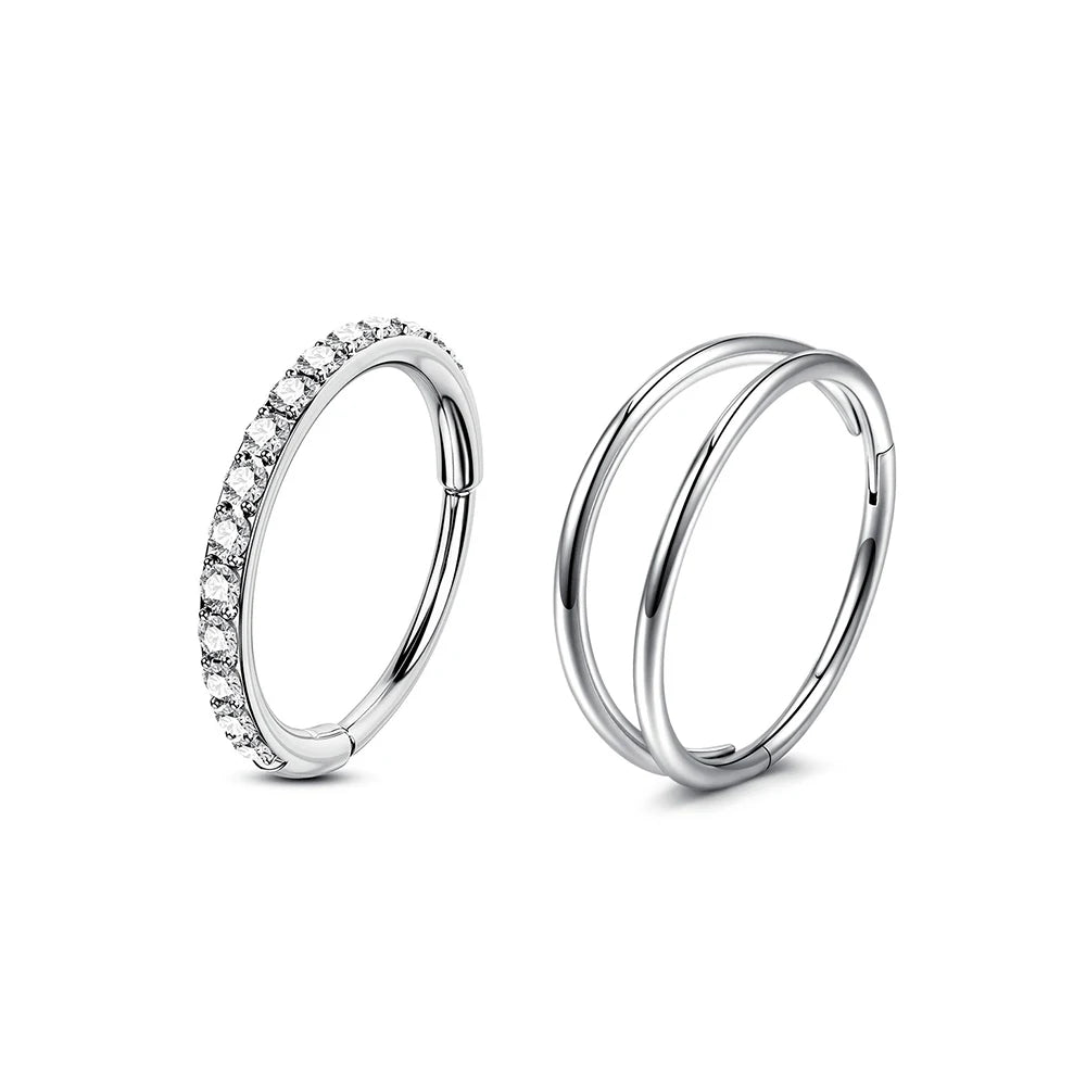Ingvn  2Pcs 20G Stainless Steel Hoop Nose Ring Double CZ Horseshoe Nose Ring,Two-Tone Eyebrow Lip Piercing Jewelry For Women 8mm