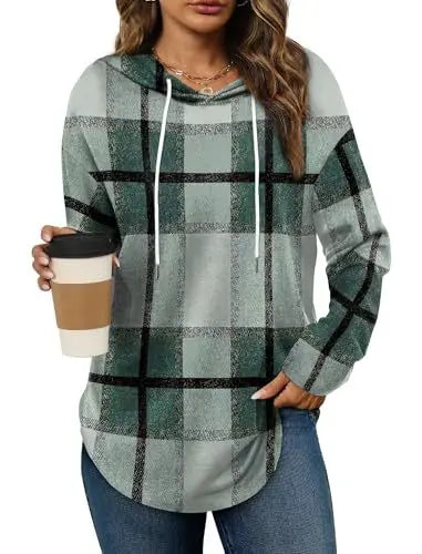Ingvn - Women's Spring Autumn New Hooded Sweatshirt Leopard Print Plaid Stripe Print Trendy Versatile Fashion Casual Pullover Top