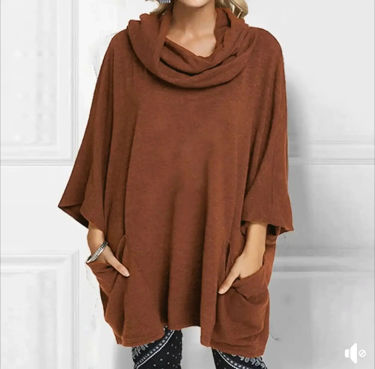 Ingvn  New Autumn Winter Style European American Loose Slouchy Turtleneck High Neck Pocket Pullover Long Sleeve Comfortable Top Women