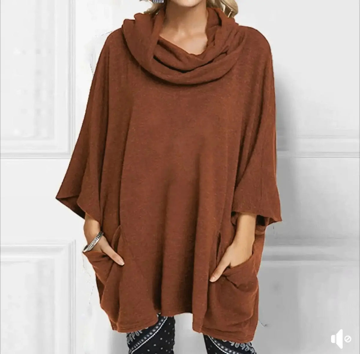 Ingvn  New Autumn Winter Style European American Loose Slouchy Turtleneck High Neck Pocket Pullover Long Sleeve Comfortable Top Women