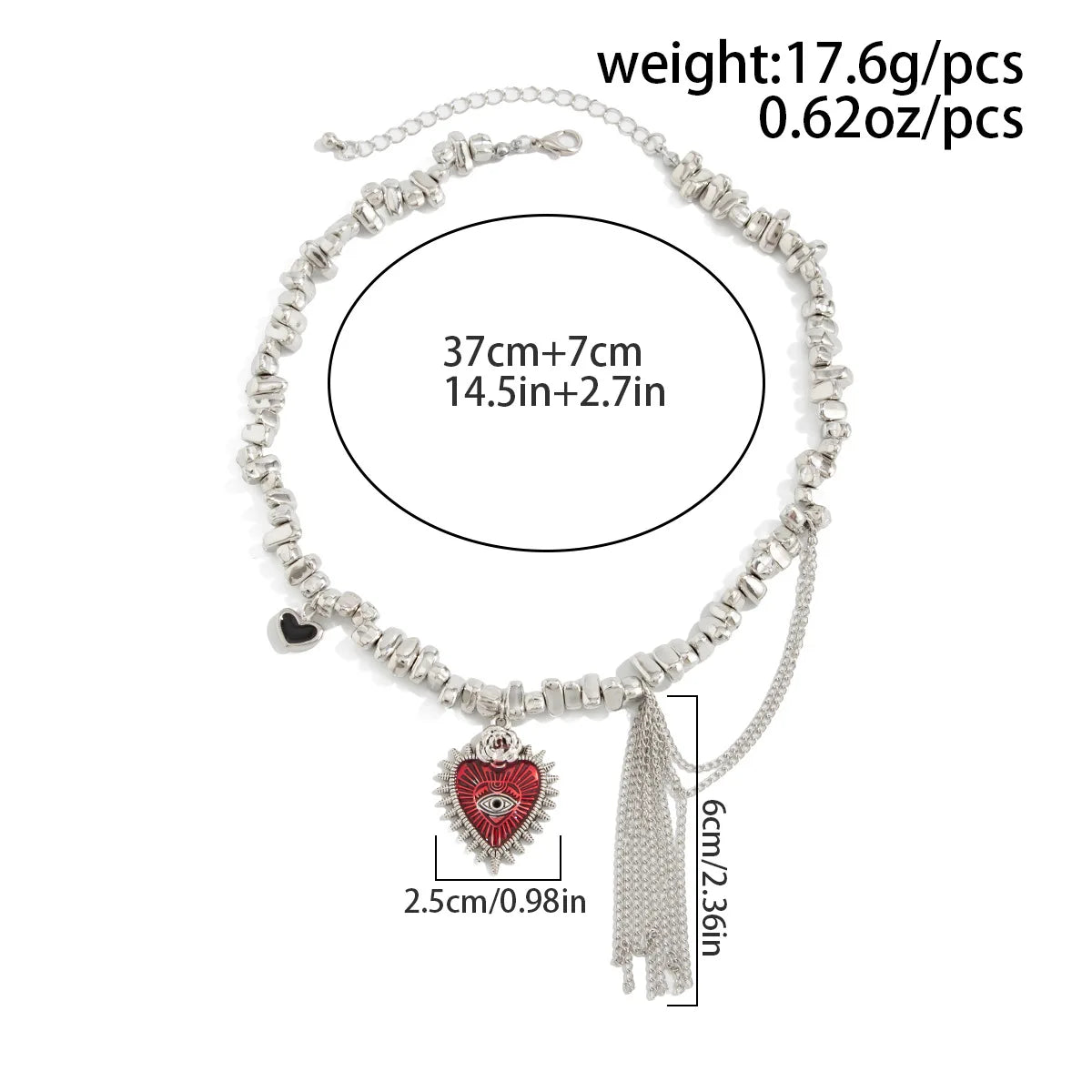Ingvn  Gothic Love Heart Pendant Choker Necklace Women Trendy Irregular Geometric CCB Beaded Metal Tassel Chain Party Jewelry