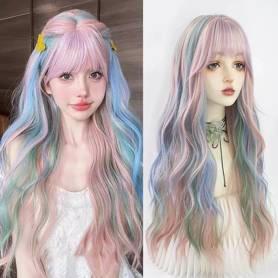 Ingvn  Long Wavy Grey Purple Wig Synthetic Natural Looking Lolita Cosplay Wig Halloween Costume Party Wig for Women Daily Wear