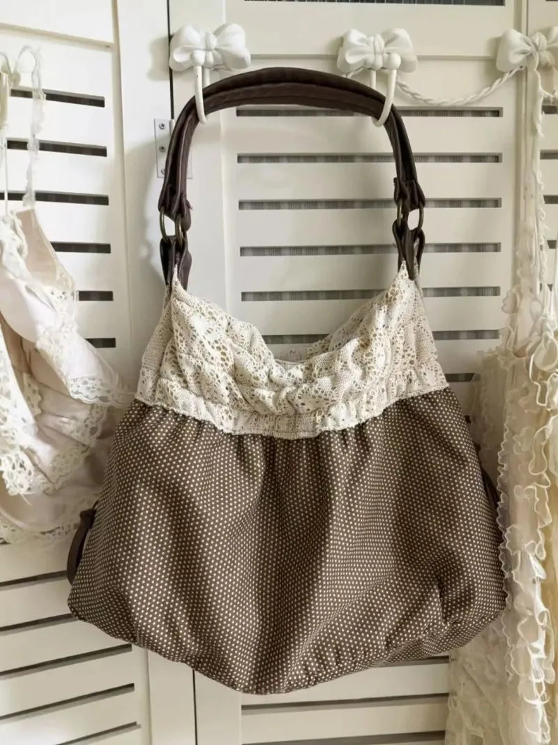 Ingvn - Polka Dot Large Capacity Bag Sweet Lace Shoulder Bags Tote Bolsos mujer Spacious Durable Bolsa Fashionable Bolso Bolsas