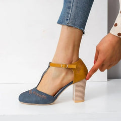 Ingvn  Ladies' Sandals Heel High Shoes Pumps Square Ladies Platform Round Toe T-tied Square Heel Wedding Dress Shoes Casual Rome Pumps