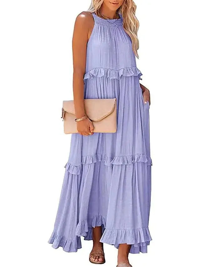 Ingvn  European and American New Summer Vacation Style Long Dress with Big Sway Flowing Beach Skirt for Women