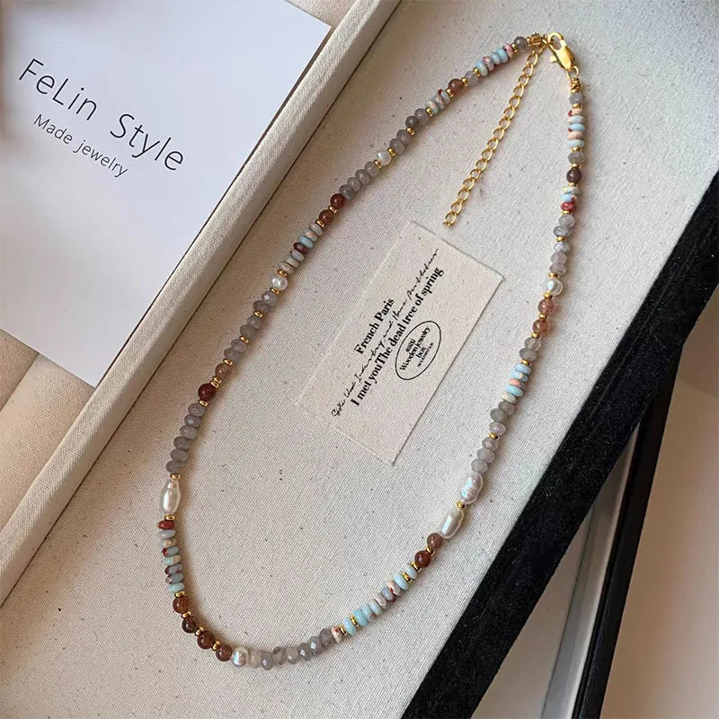 Ingvn  Pure Handmade Woven Natural Stone Beadeds Chain Pearl Pendant Necklace Luxurious Accessories For Women's Necks Fashion Jewelry