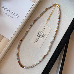 Ingvn  Pure Handmade Woven Natural Stone Beadeds Chain Pearl Pendant Necklace Luxurious Accessories For Women's Necks Fashion Jewelry
