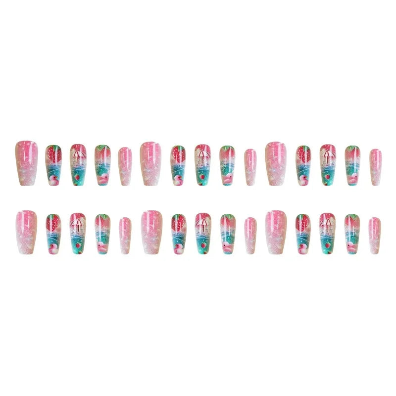 Ingvn  24pcs Sliders for Nails Strawberry Pink Duck Press on Nails with Tools Summer Sweets Reusable adhesive False Nails for Women