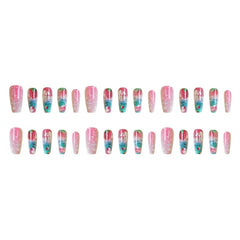 Ingvn  24pcs Sliders for Nails Strawberry Pink Duck Press on Nails with Tools Summer Sweets Reusable adhesive False Nails for Women