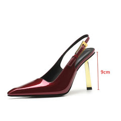 Ingvn  Star style Fashion Patent Leather Women Pumps Summer Square toe Metal Buckle Slingbacks Elegant Thin High heels Dress Shoes
