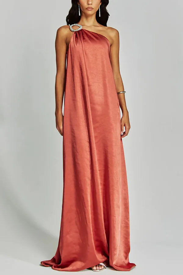 Ingvn  Women One Shoulder Sleeveless Solid Holiday Dress Elegant Ladies Spring Summer Maxi Dress Sexy Backless Party Dress Vestidos