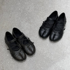 Ingvn - Street Style Fashion Split Toe Bowknot Lace-up Women Ballet Flats Comfortable Soft Soles Mary Janes Loafers Casual Shoes