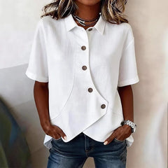 Summer Women's Casual Solid Irregular Shirt Fashion Elegant Top Button Short Sleeve Holiday Party Womens Tops And Blouses
