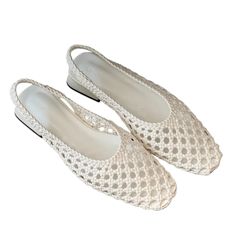 Ingvn  New Women Hollow Out Woven Mary Jane Low Heels Breathable Mesh Slip on Casual Summer Beach Women Shoes