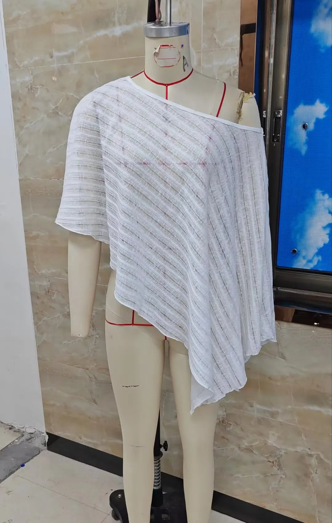 Ingvn  Women's Knitted Bikini Cover-up See-through Solid Off One Shoulder Irregular Triangle Hem Loose Pullover Summer Beach Tops