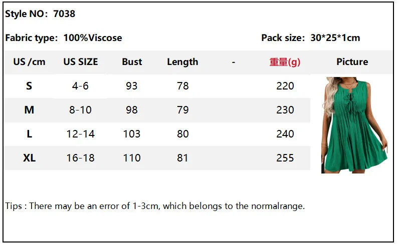 Ingvn  Summer New Women's Fashion Tie Short Sleeveless Vacation Dress