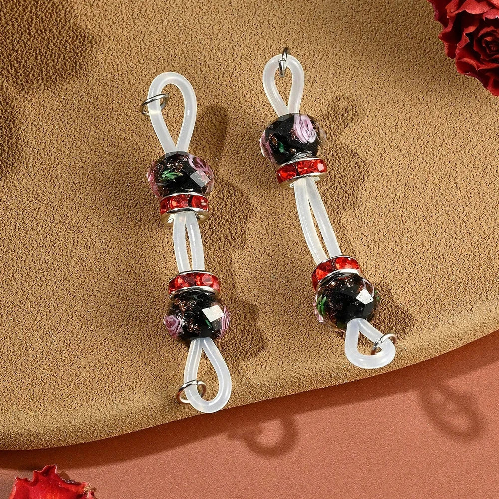 Ingvn  2Pcs Of Fake Nipple Rings - 8mm Glitter Beads-Adjustable Daily Wear Nipple Nooses - Lovers Fake Nipple Faux Nipple Piercing