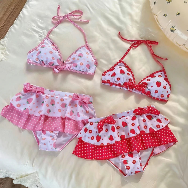 Ingvn  Women's Cute Floral Print Bikini Set Halter Strap Two Piece Swimsuit Ruffle Trim Backless Beachwear Summer Fashion Bathing Suit