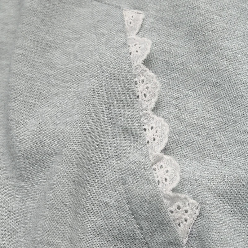 Ingvn - Women Sweet Hoodie Bow Embroidery Lace Trim Splice Long Sleeve Loose Casual Pullover Sweatshirt