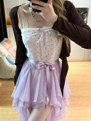 Ingvn  Y2k Kawaii Vintage Irregular Skirt Women Lolita Lace Ruffles Bow Skirt Harajuku Subculture Cute Party Outfit Skirt