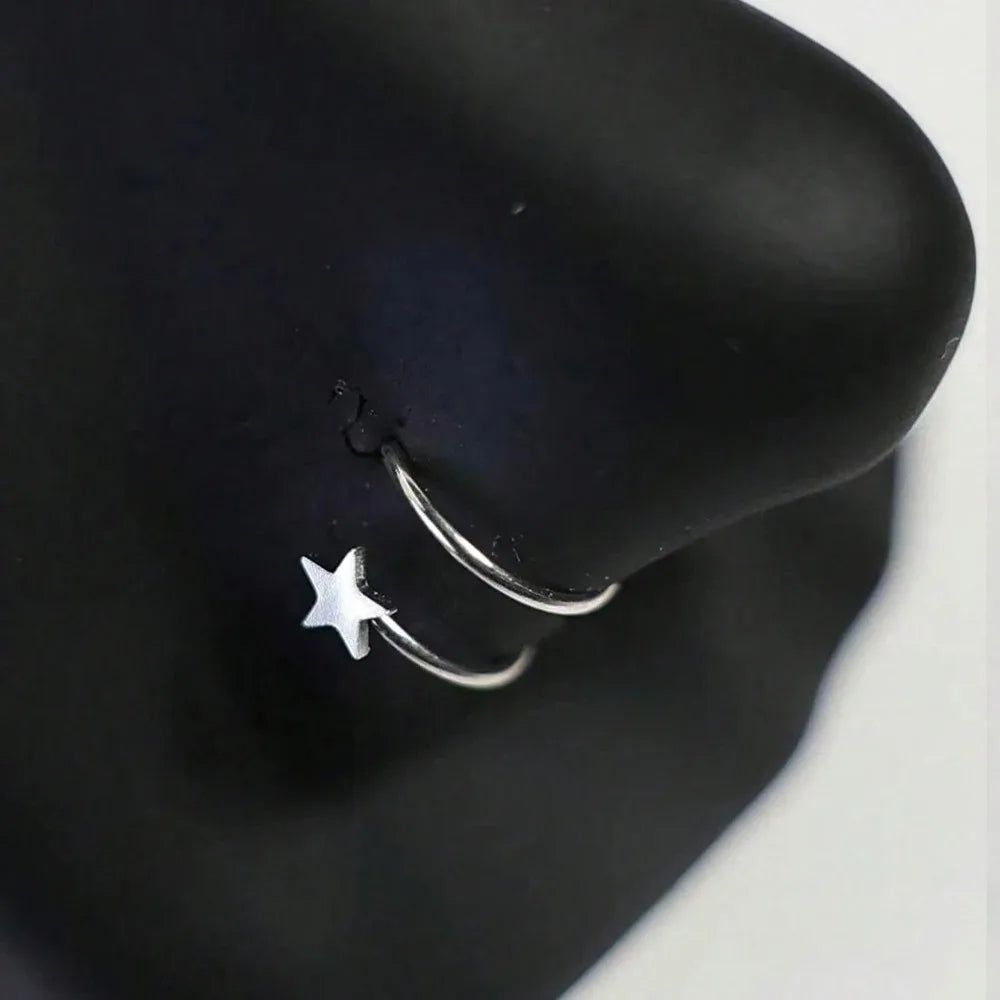 Ingvn  Double Nose Ring Hoop For Single Piercing Stainless Steel Spiral Twist Nose Hoop 20G 8/10mm Nose Piercing Hoop For Women