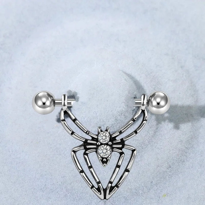Ingvn  2pcs Halloween Elements Nipple Ring Nipple Piercing Jewellery Skeleton Hand Spider Heart Bat Wings Tight Spell Teeth Octopus