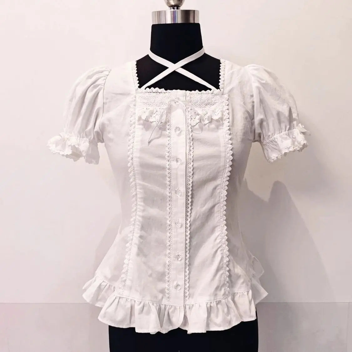 Ingvn  Japanese Harajuku Sweet Lolita Short Sleeve Blouse Women Y2K Lace Bow Subcultural Cute Daily Streetwear Outfit