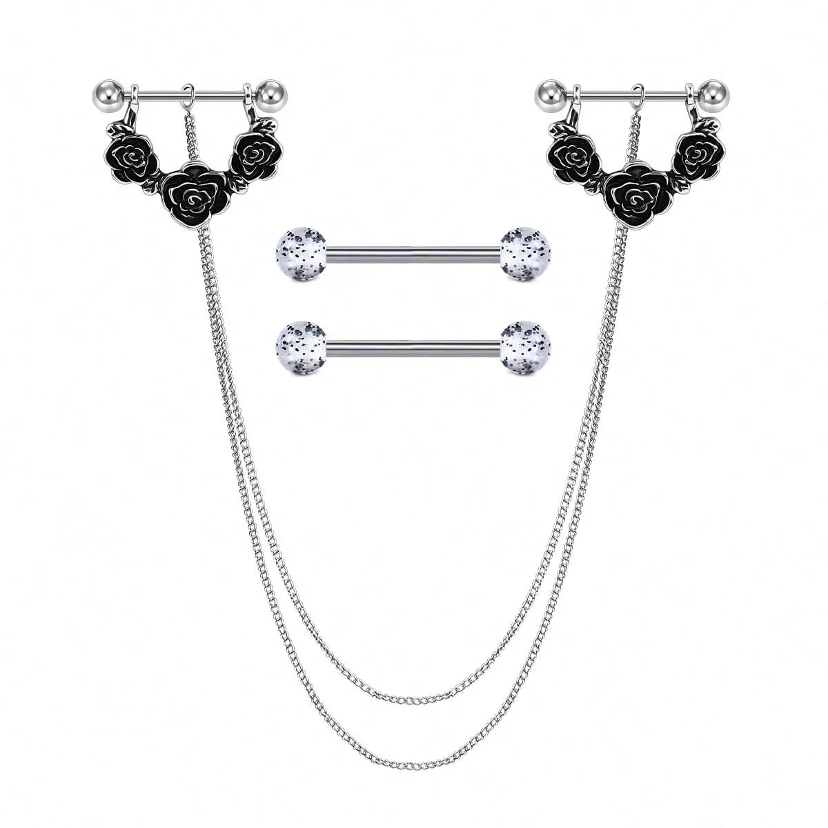 Ingvn  2Pairs Stainless Steel Nipple Rings, 14G Straight Barbell Dangle CZ Nipple Rings For Women Body Piercing Jewelry, Daily Wear