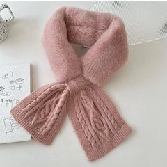 Ingvn - Women's Autumn Winter Knit Scarf Faux Fur Cross Neck Warmer Solid Thick Warm Elegant Chic Coquette Trendy