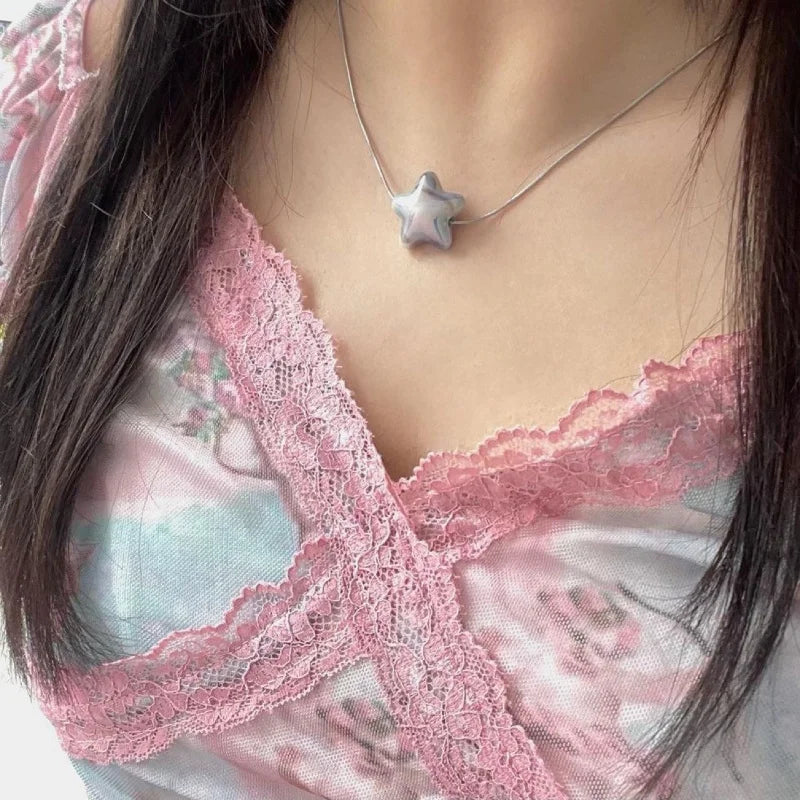Ingvn  Goth Harajuku Sweet Cool Colorful Star Heart Pendant Necklace For Women Choker Cute Y2k Transparent Love Y2k 45cm